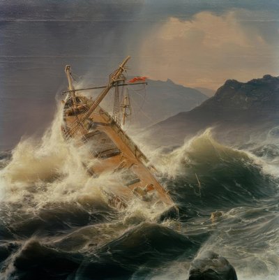 Een zeestorm aan de Noorse kust door Andreas Achenbach