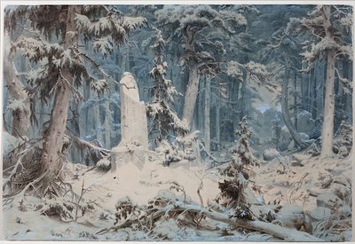 Besneeuwd bos door Andreas Achenbach
