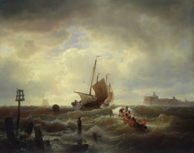 De ingang van de haven bij Hellevoetsluys, 1850 door Andreas Achenbach