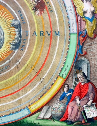 Een astronoom, (detail) van een kaart van de planeten, 1660-1661 door Andreas Cellarius