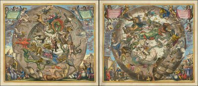 Hemisphaerii Borealis Coeli et Terrae Sphaerica Scenographia - Haemisphaerium Scenographicum Australe Coeli Stellati et Terrae door Andreas Cellarius