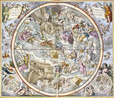 Kaart van de Christelijke Sterrenbeelden door Julius Schiller, uit De Hemelse Atlas door Andreas Cellarius