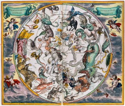 Kaart van het zuidelijke hemelhalfrond, 1660-1661 door Andreas Cellarius