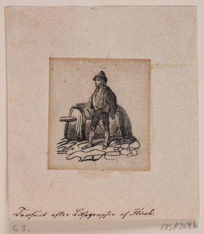 Een herder (?) (naar lithografie) door Andreas Flinch