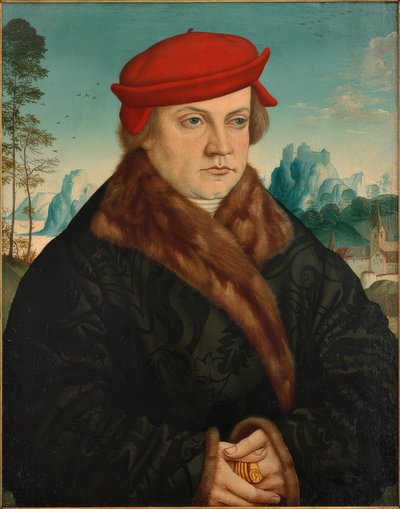 Portret van een man met rode baret door Andreas Haider
