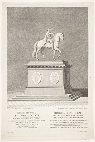 Ruiterstandbeeld van Frederik V op het Amalienborg Slotsplads door Andreas Heckel