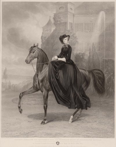 Portret van Elisabeth van Beieren te paard, 1853 door Andreas Johann Fleischmann
