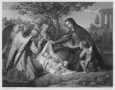 De dienende engelen, van het schilderij in het bezit van de uitgever door Andreas Johann Jacob Müller