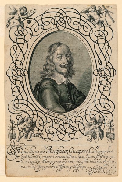 Portret van de kalligraaf Andreas Gulden door Andreas Kohl