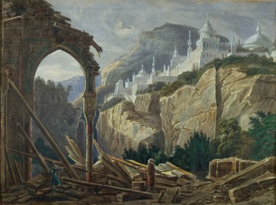 Toneelontwerp voor de opera Ruslan en Lyudmila van M. Glinka, 1842 door Andreas Leonhard Roller