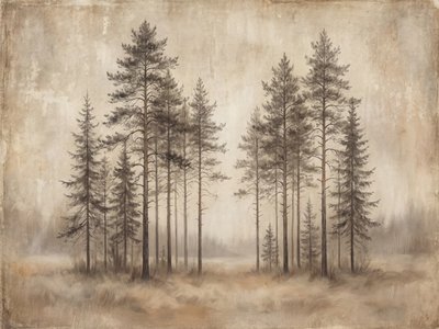 Schets van een mistig dennenbos door Andreas Magnusson