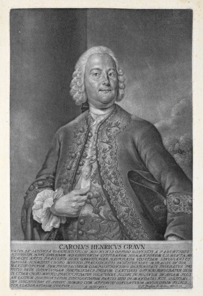 Carl Heinrich Graun (1703-59) gegraveerd door Valentin Daniel Preissler (1717-65) 1752 (mezzotint) door Andreas Moller