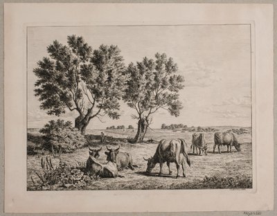 Landschap met grazend vee door Andreas Peter Madsen