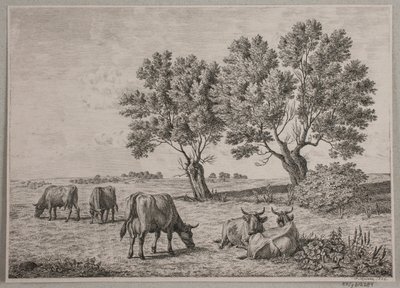 Landschap met grazend vee door Andreas Peter Madsen
