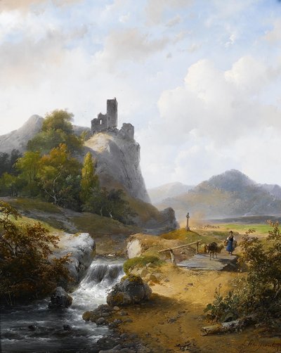 Duits landschap met ruïne door Andreas Schelfhout