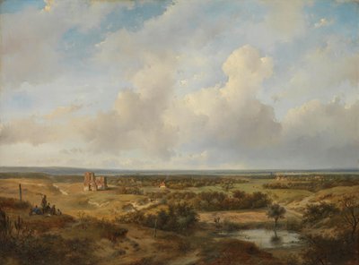 Uitzicht op de Duinen met de Ruïnes van Kasteel Brederode bij Santpoort door Andreas Schelfhout
