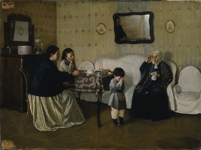 Een familiebijeenkomst. Leer een kind bidden, 1871 door Andrei Antipovich Rumyantsev