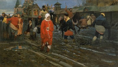 Zeventiende-eeuwse straat in Moskou op een feestdag door Andrei Petrovich Ryabushkin
