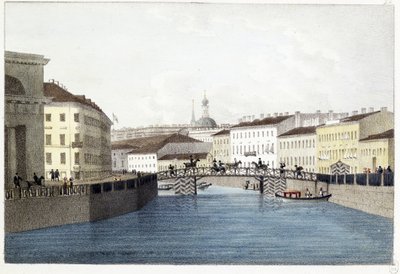 De Bolshoi Koniushennyi brug in Sint-Petersburg door Andrei Yefimovich Martynov