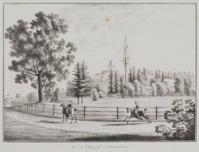 Uitzicht op het sleeënpaviljoen en de telegraaf in Oranienbaum, 1821-1822 door Andrei Yefimovich Martynov