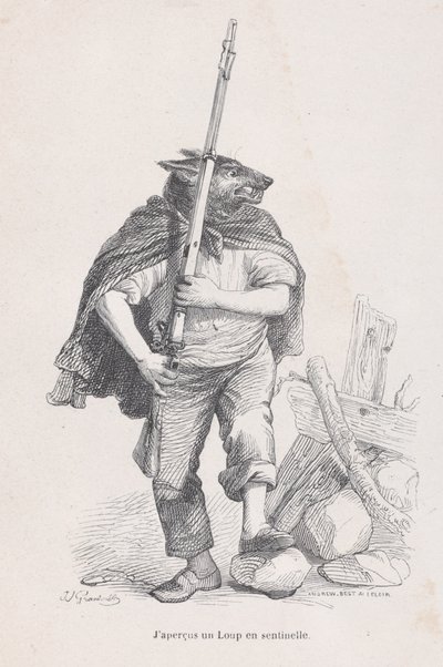 Ik zag een wolf op wacht staan uit Scènes uit het Privé- en Openbare Leven van Dieren, ca. 1837-47 door Andrew Best Leloir
