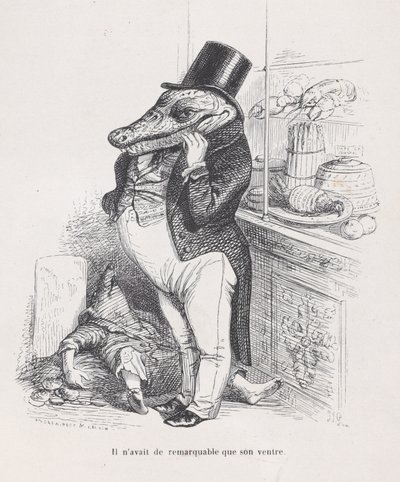 Alleen zijn buik was opmerkelijk uit Scènes uit het Privé- en Openbare Leven van Anima..., ca. 1837-47 door Andrew Best Leloir