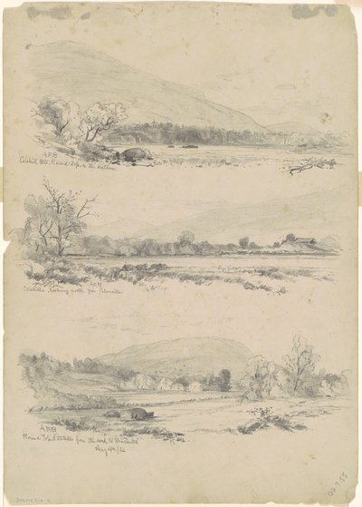 Catskill Mountains, Round-Top in de verte; Catskills kijkend naar het noorden vanaf Palenville; en Round Top, Catskills, vanaf de weg naar Bracketts [verso] door Andrew Fisher Bunner