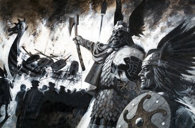 Lerwick Up Helly, een vikingfeest (gouache op papier) door Andrew Howat