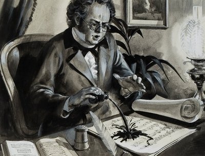 Portret van Franz Schubert (gouache op papier) door Andrew Howat