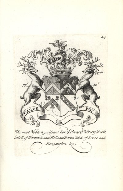 Wapen en wapenrusting van Lord Edward Henry Rich, 7e graaf van Warwick en Holland, Baron Rich van Leeze en Kensington door Andrew Johnston