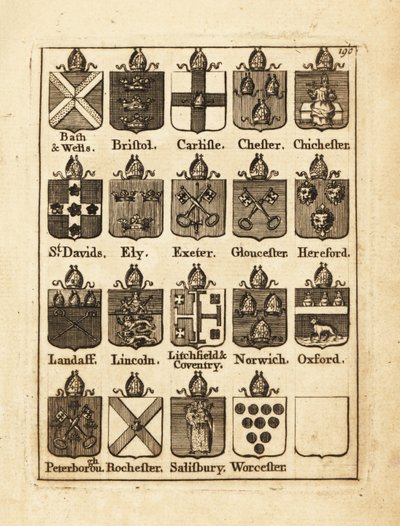 Wapen van de Bisschoppen van Bath & Wells, Bristol, Carlisle, Chester, Chichester, enz. door Andrew Johnston