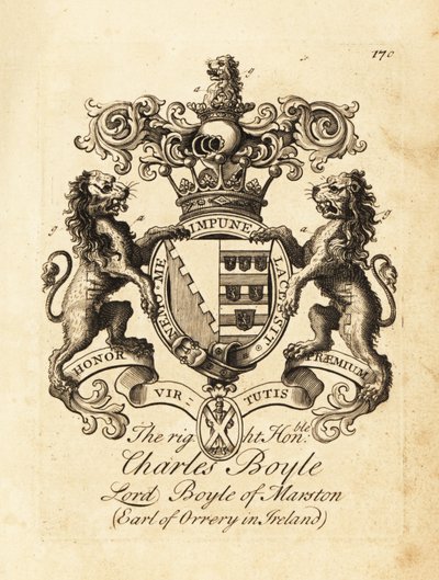 Wapen van de Zeer Eerwaarde Charles Boyle, Lord Boyle van Marston, 4e Graaf van Orrery in Ierland door Andrew Johnston