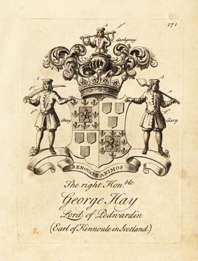 Wapen van de Zeer Eerwaarde George Hay, Heer van Penwardian, 8e Graaf van Kinnoule in Schotland door Andrew Johnston
