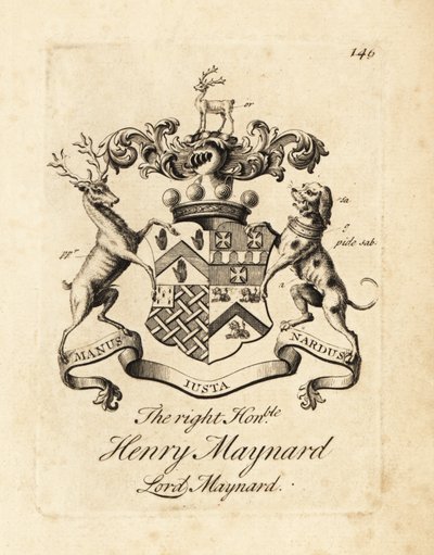 Wapen van de Zeer Eerwaarde Henry Maynard, Heer Maynard, 4e Baron Maynard, overleden 1742 door Andrew Johnston