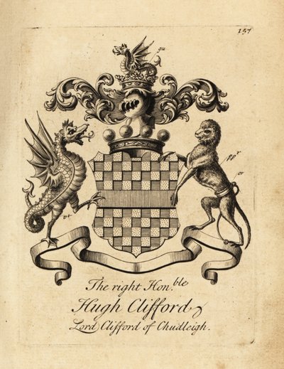 Wapen van de Zeer Eerwaarde Hugh Clifford, Heer Clifford van Chudleigh, 2e Baron Clifford van Chudleigh (1663-1730) door Andrew Johnston