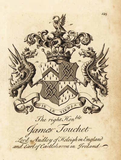 Wapen van de Zeer Eerwaarde James Touchet, Heer Audley van Heleigh in Engeland, 6e Graaf van Castlehaven in Ierland, overleden 1740 door Andrew Johnston