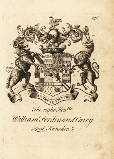Wapen van de Zeer Eerwaarde William Ferdinand Carey, 8e Baron Hundsen, Lord Hunsdon door Andrew Johnston