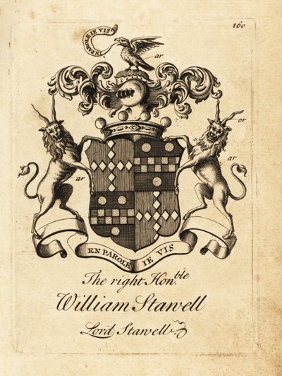 Wapen van de Zeer Eerwaarde William Stawell, Lord Stawell, 3e Baron Stawell (overleden 1742) door Andrew Johnston