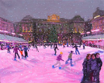 Kerstschaatsen, Somerset House met Roze Lichten door Andrew Macara