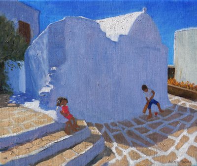 Cricket bij de kerkmuur, Mykonos door Andrew Macara