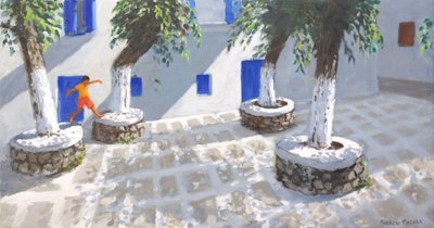 Vier bomen, Mykonos-stad, 2022 door Andrew Macara