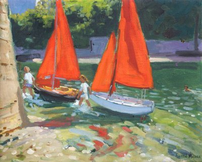 Meisjes met zeilboten Looe, 2014 door Andrew Macara