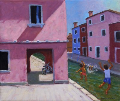 Springen in het kanaal, Murano, Venetië, 2021 door Andrew Macara