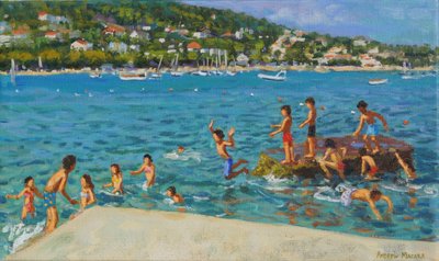 Van de rotsen springen; Cinque Terre, Positano, Italië, 2000 door Andrew Macara