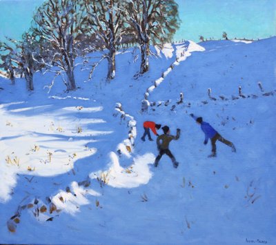 Spelen in de sneeuw, Youlgrave, Derbyshire, 2016 door Andrew Macara