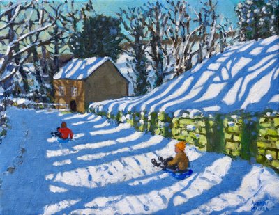 Sleetje rijden, Upper Hulme, Leek, 2020 door Andrew Macara