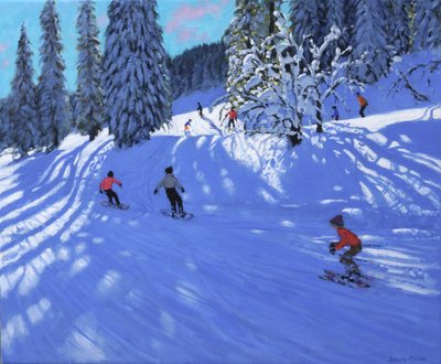 Snowboarders en Skiërs, Morzine, Frankrijk, 2022 door Andrew Macara