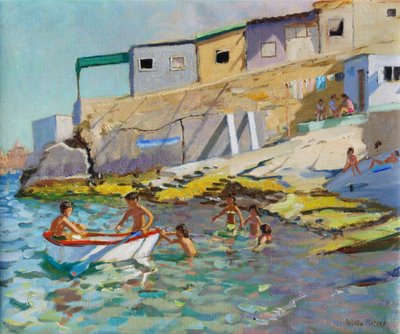 De roeiboot, Valetta, Malta door Andrew Macara