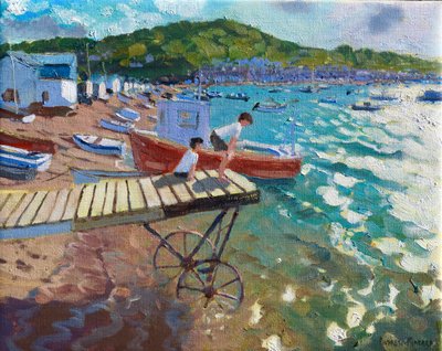 Twee jongens op het aanlegsteiger, Teignmouth door Andrew Macara
