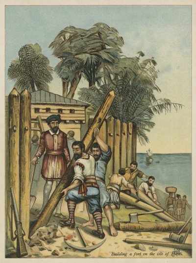 Columbus bouwt een fort in Haïti door Andrew Melrose